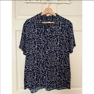 Blue Casual Short-Sleeve Button Down Shirt